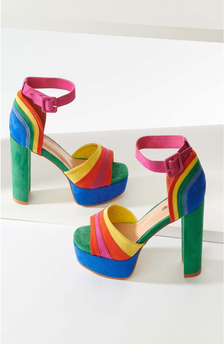 Unique Vintage Peep Toe Platform Heels, Main, color, Rainbow Stripes