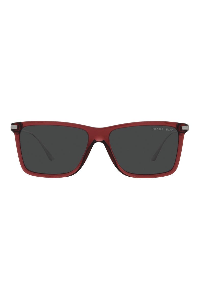 58mm Polarized Rectangular Sunglasses, Main, color, BLACK