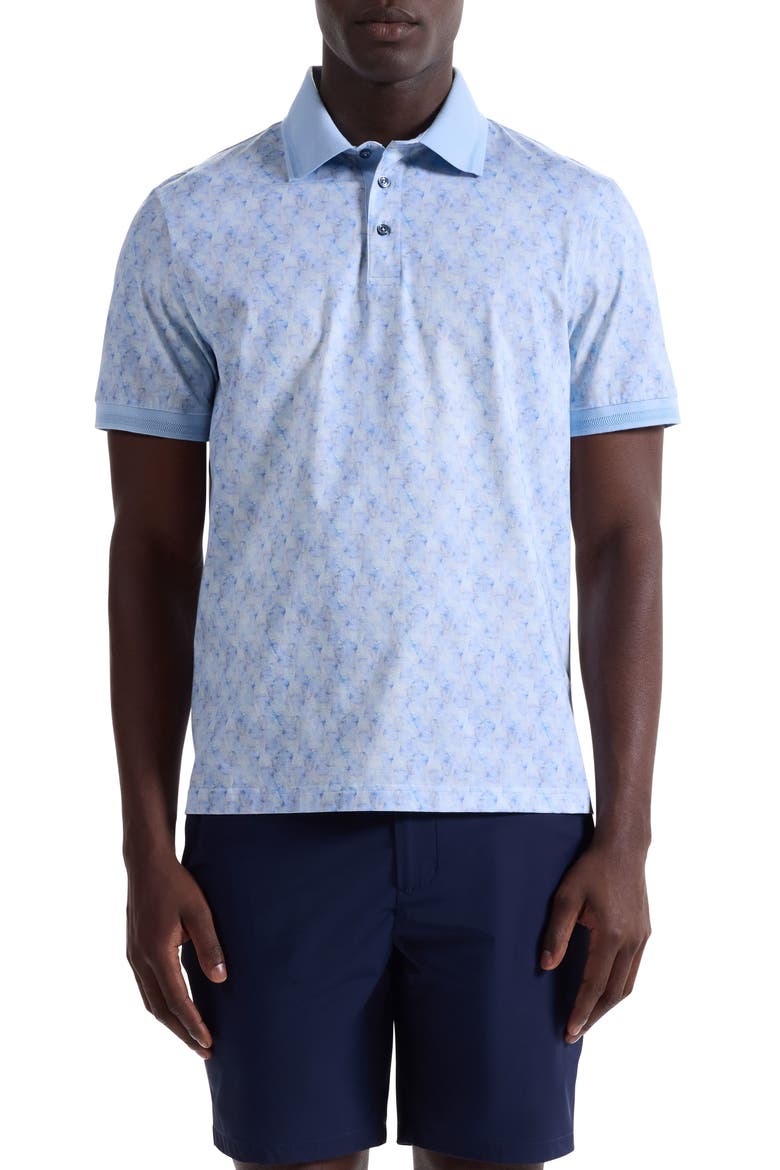 Vance OoohCotton® Leaf Print Polo, Main, color, SKY