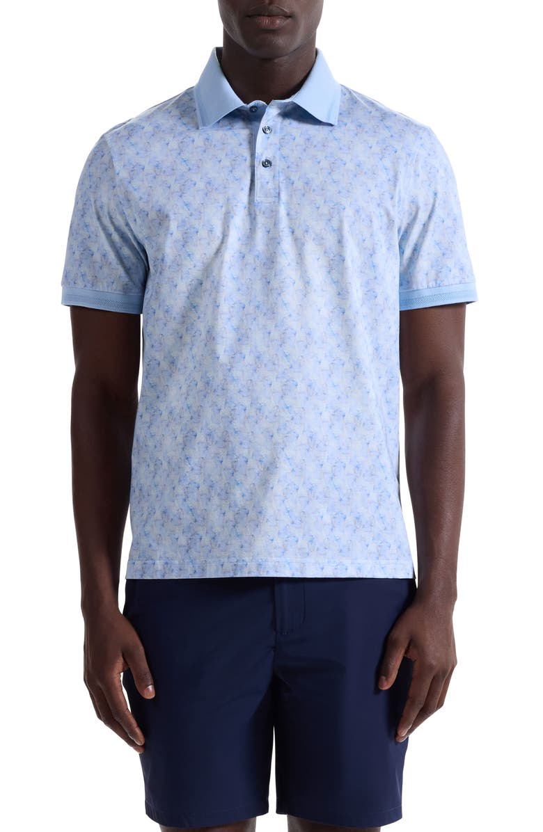 Bugatchi Vance OoohCotton<sup>®</sup> Leaf Print Polo, Main, color, Sky