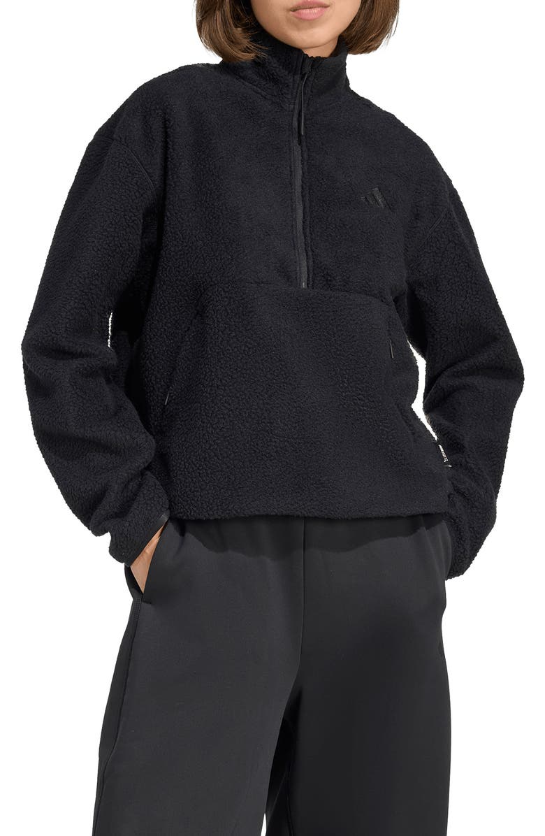 adidas Climawarm High Pile Fleece Half Zip Pullover, Main, color, Black