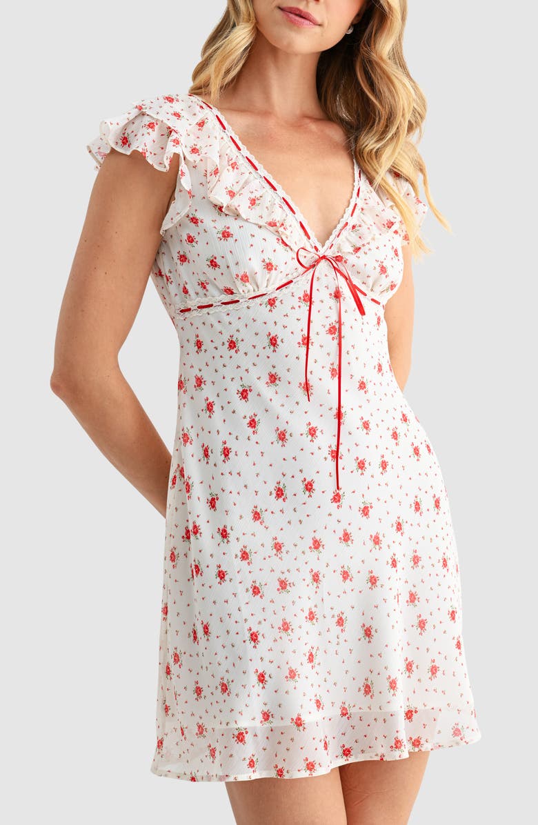 Lush Ruffle Trim Minidress, Alternate, color, Cream Red Ditsy