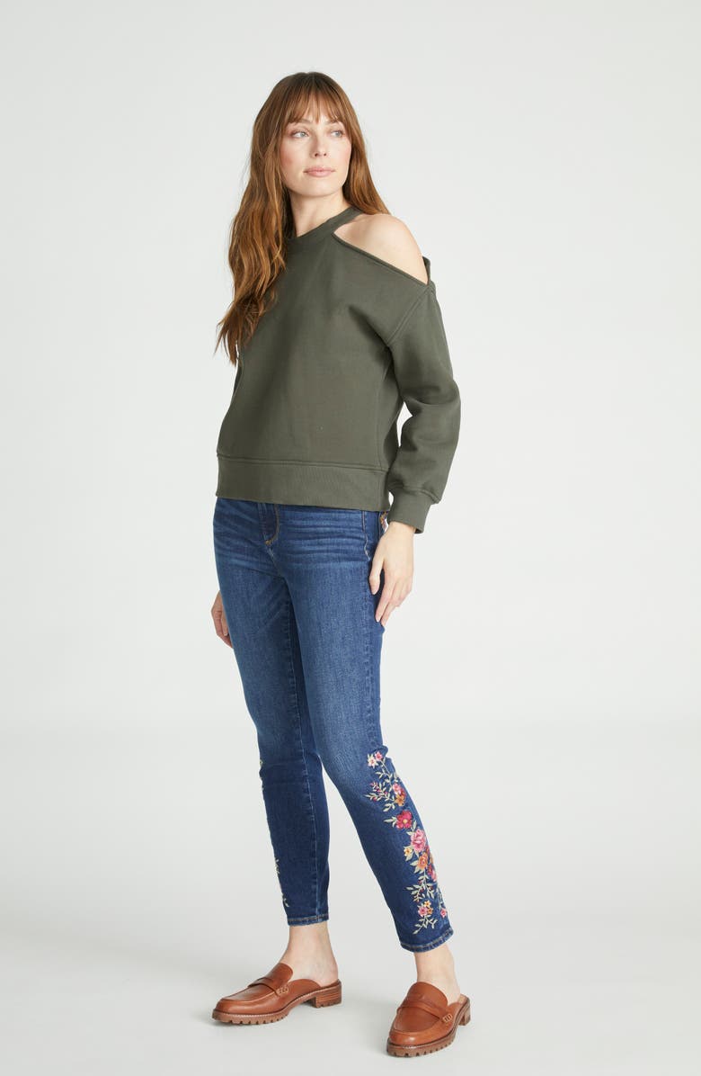 Driftwood Jackie Floral Embroidered High Waist Skinny Jeans, Alternate, color, 