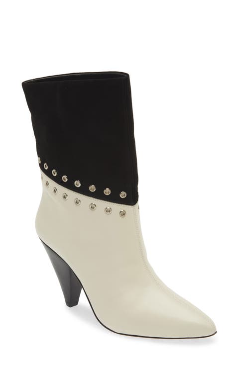 Romy Grommet Pointed Toe Leather Bootie (Women)