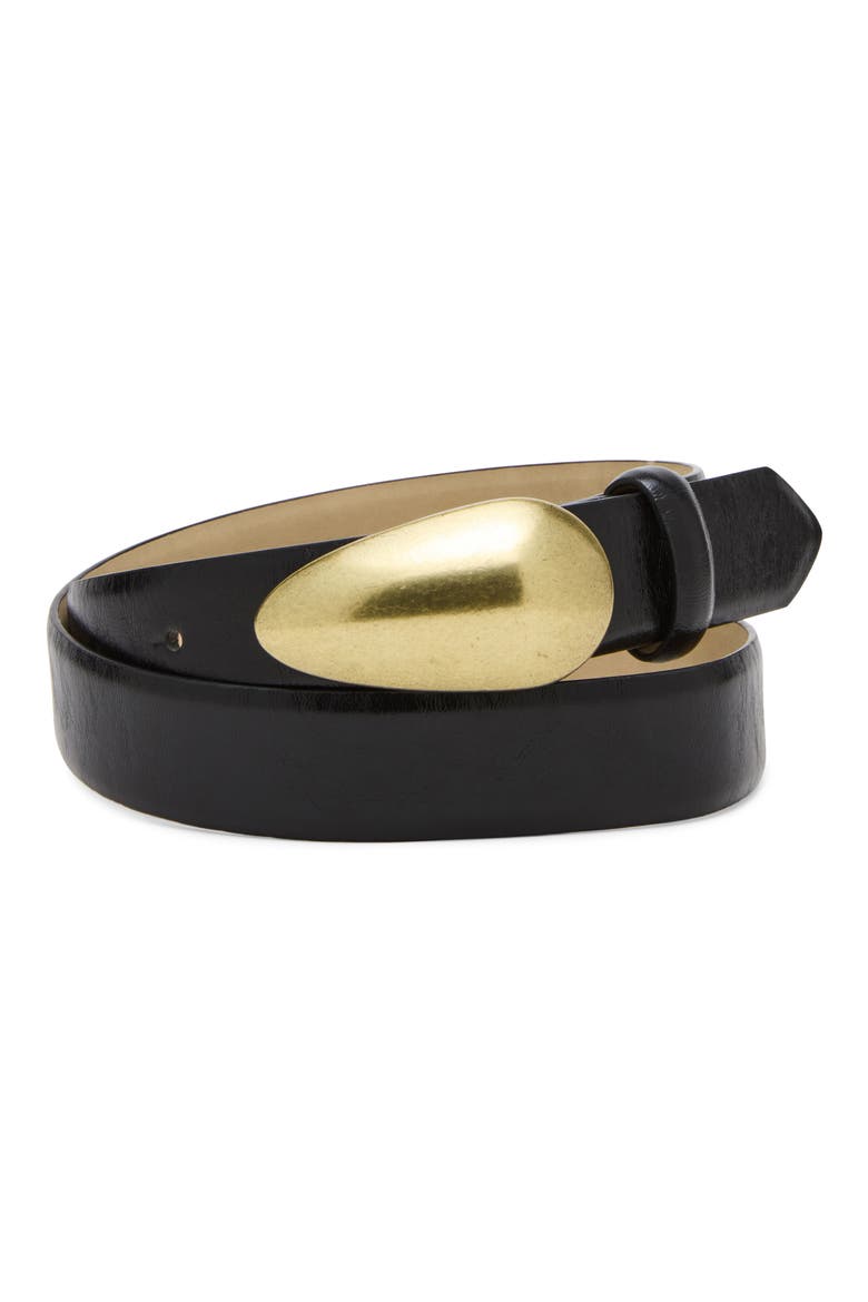Glossy Teardrop Buckle Belt, Alternate, color, BLACK