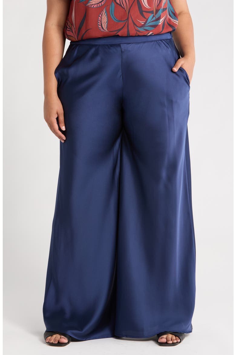 Satin Wide Leg Pants, Main, color, NAVY