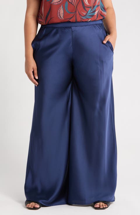 Satin Wide Leg Pants (Plus)