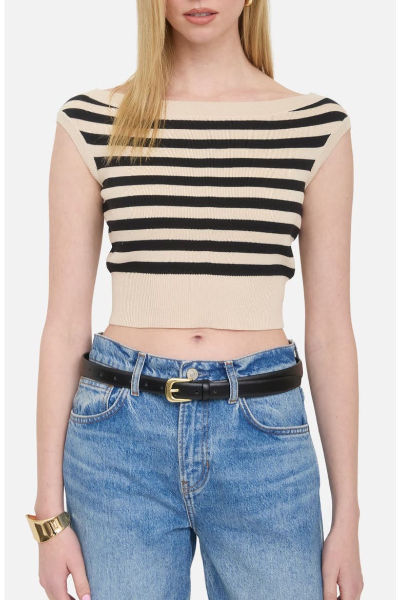 Off-the-Shoulder Knit Crop Top, Main, color, BLACK
