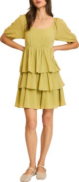 WISHLIST Puff Sleeve Tiered Minidress