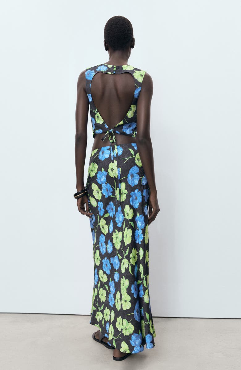 MANGO Floral Print Maxi Skirt, Alternate, color, Black