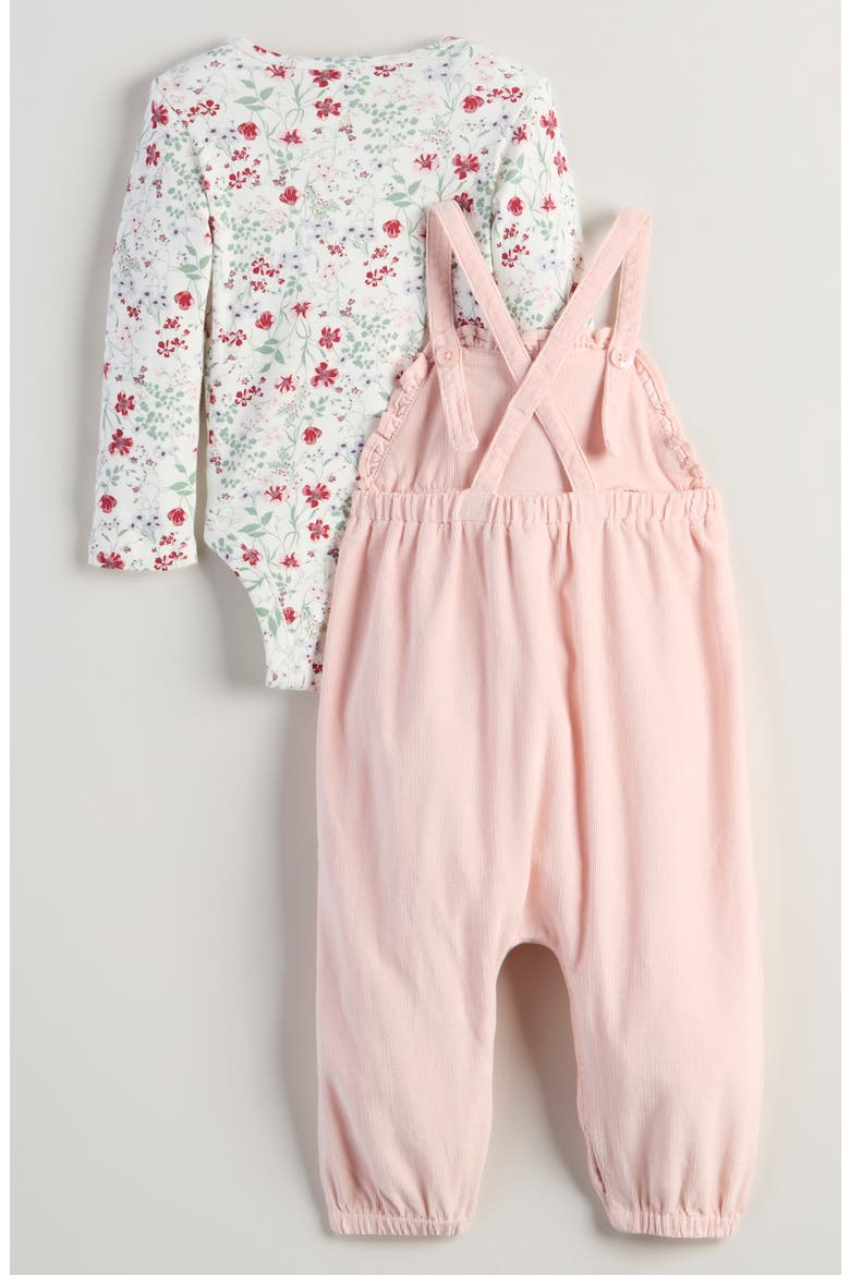 Long Sleeve Cotton Bodysuit & Corduroy Overalls Set, Alternate, color, IVORY WILDFLOWERS - PINK LOTUS