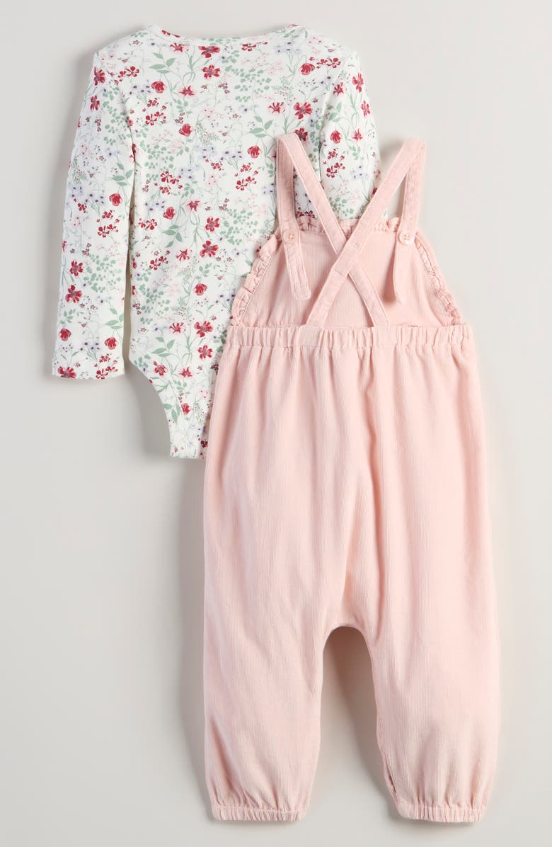 Nordstrom Long Sleeve Cotton Bodysuit & Corduroy Overalls Set, Alternate, color, Ivory Wildflowers - Pink Lotus