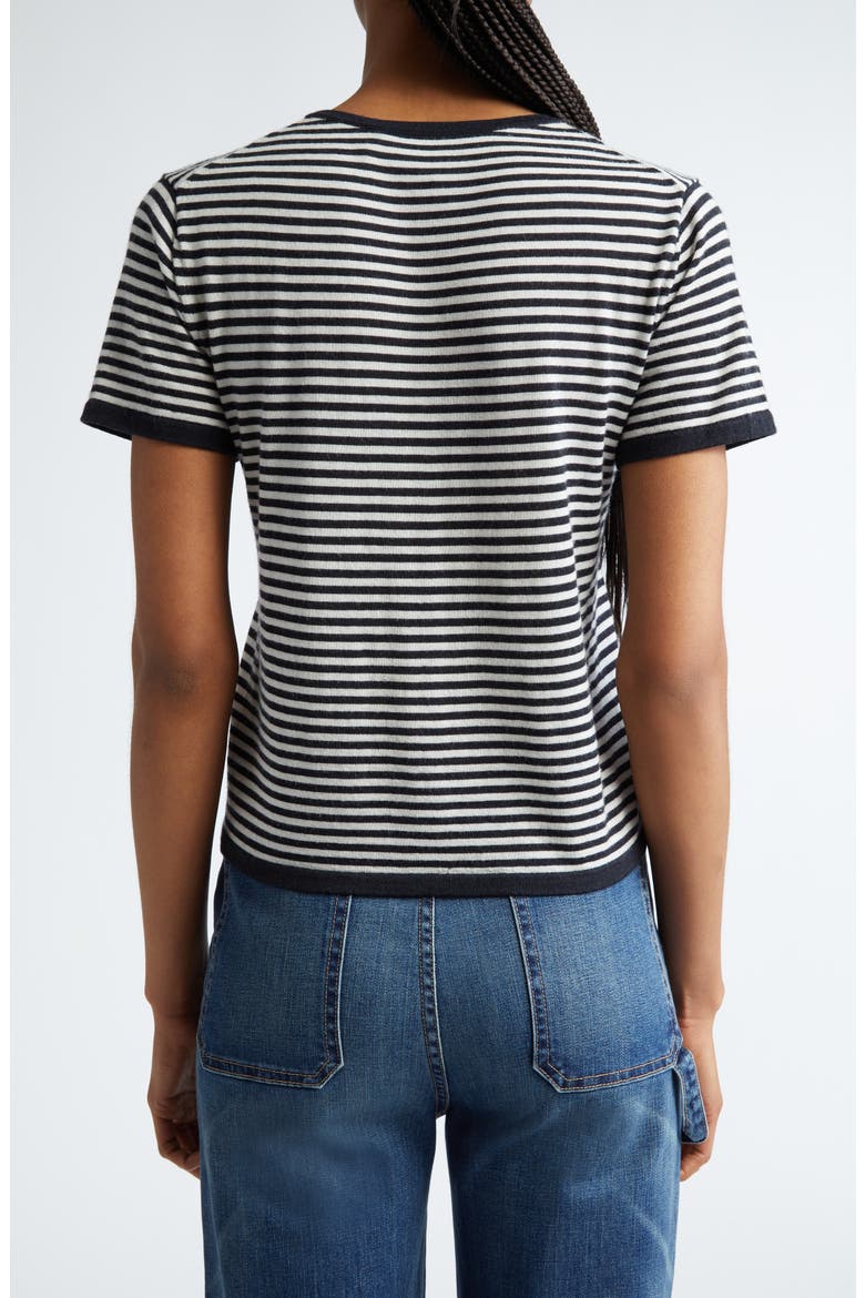 Nadette Stripe Short Sleeve Merino Wool & Silk Sweater, Alternate, color, MIDNIGHT/ IVORY STRIPE
