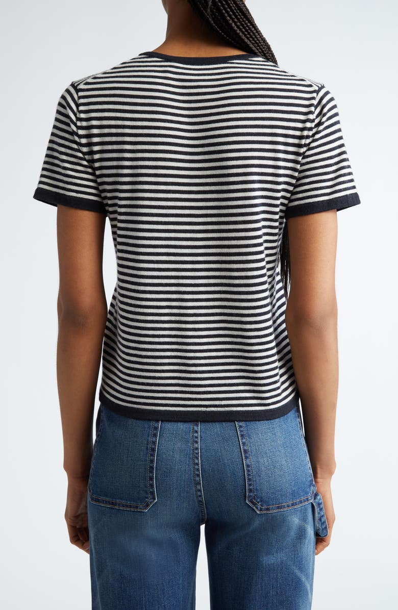 Nili Lotan Nadette Stripe Short Sleeve Merino Wool & Silk Sweater, Alternate, color, 