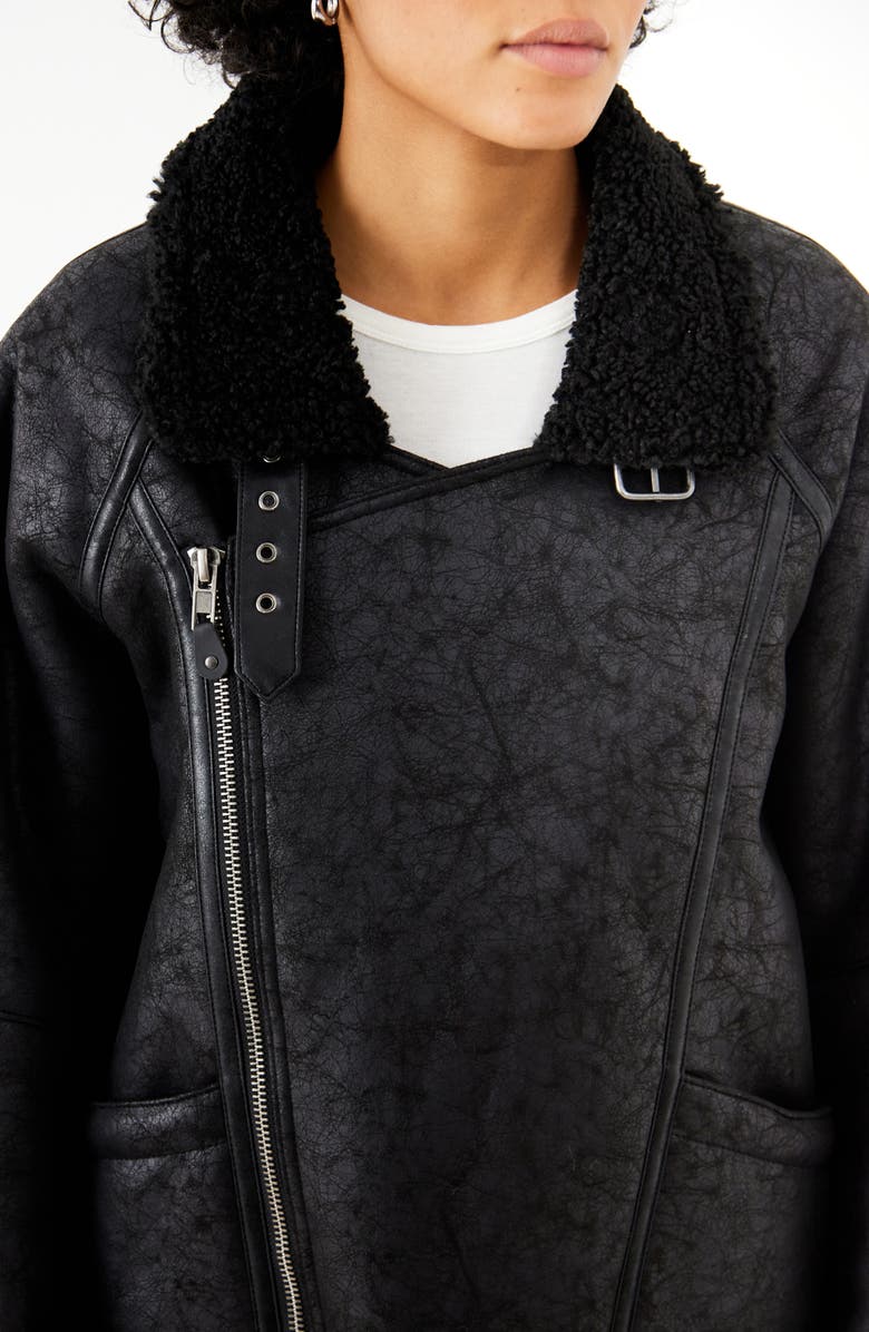 BDG Urban Outfitters Ella Faux Shearling Lined Faux Leather Aviator Jacket, Alternate, color, 