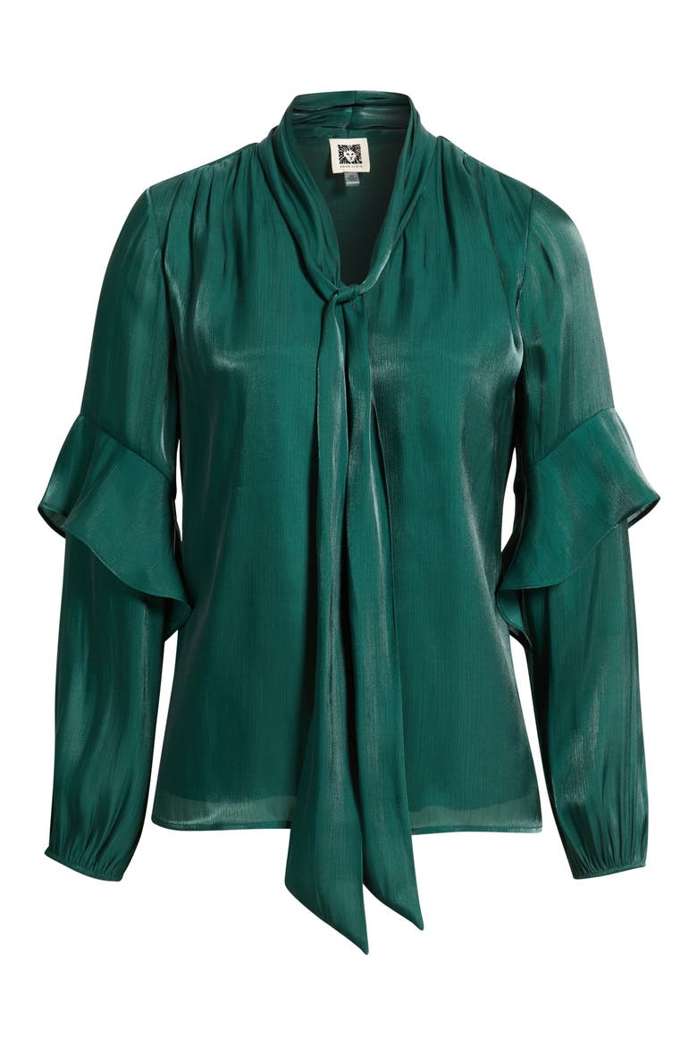 Bow Tied Ruffled Top, Alternate, color, PINE FOREST