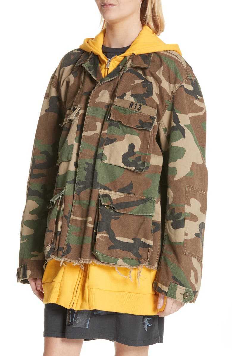 R13 Camo Abu Jacket with Long Hoodie, Alternate, color, 