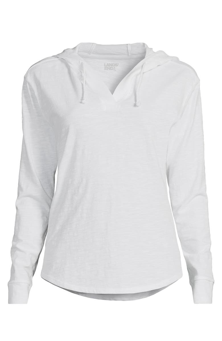 Lands' End Long Sleeve Slub Hooded Popover, Alternate, color, White