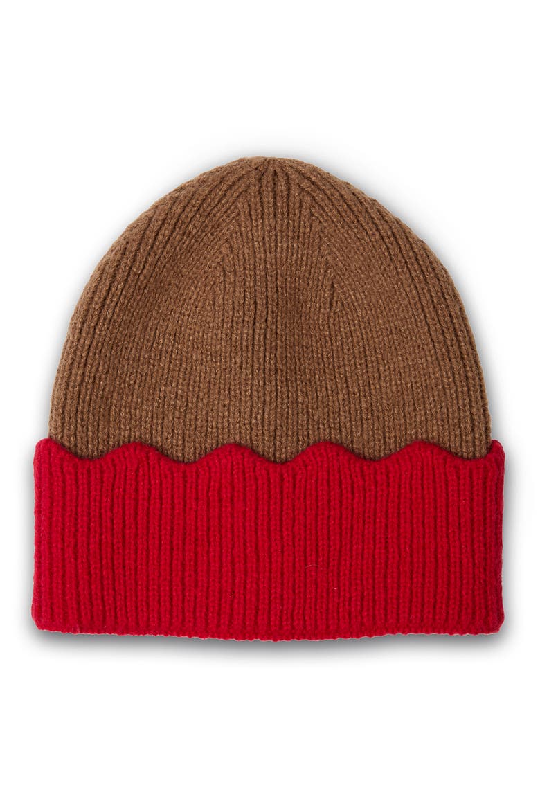 Scallop Trim Beanie, Main, color, BROWN