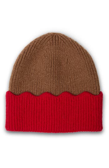 Saachi Scallop Trim Beanie In Brown