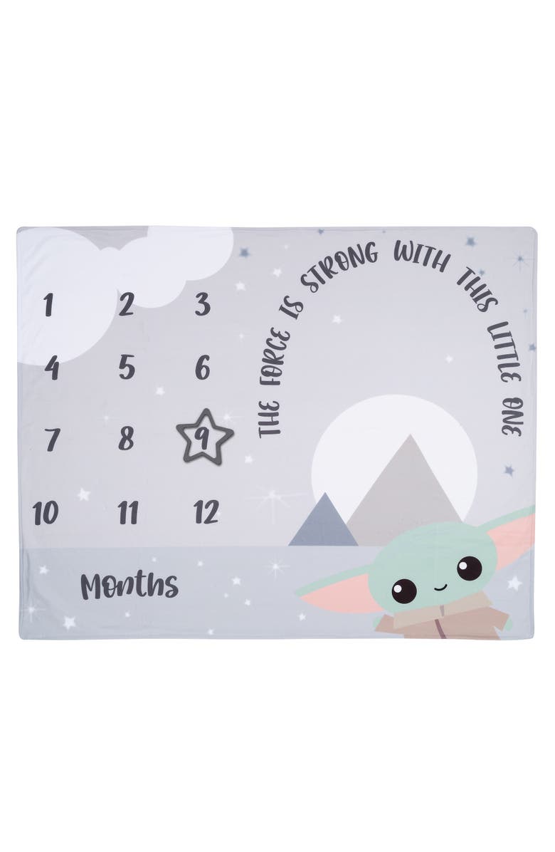 Lambs & Ivy Star Wars The Child/Grogu/Baby Yoda Fleece Milestone Blanket w/ Star, Alternate, color, Gray