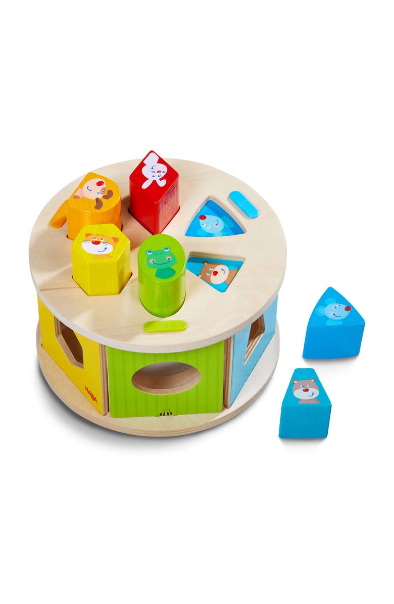 HABA Favorite Animals Wooden Shape Sorting Puzzle Box with 5 Colorful Shapes - Ages 12 Months +, Alternate, color, Multi
