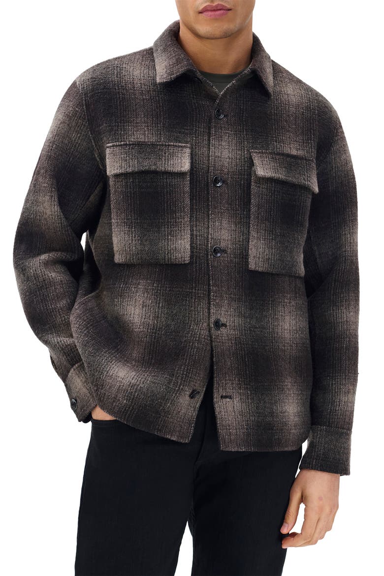 Austin Plaid Wool Blend Flannel Button-Up Shirt Jacket, Main, color, BROWN PLAID