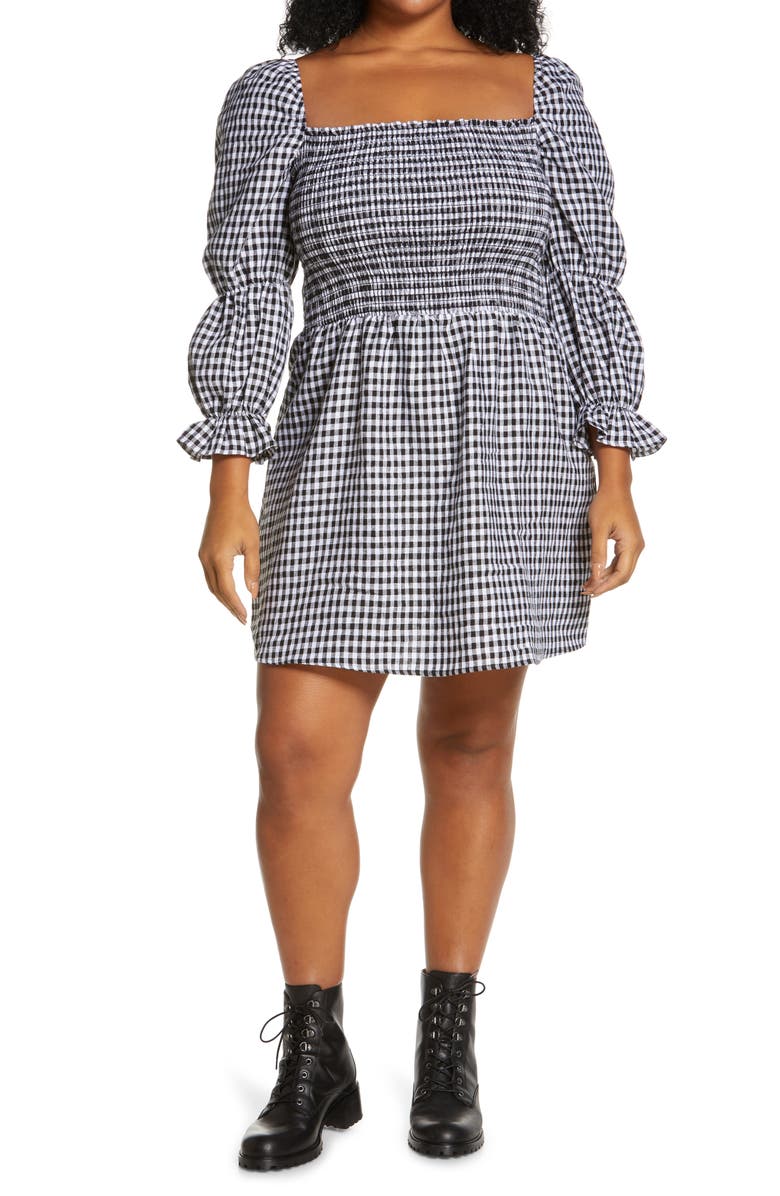 Reformation Zoya Gingham Long Sleeve Linen Dress | Nordstrom