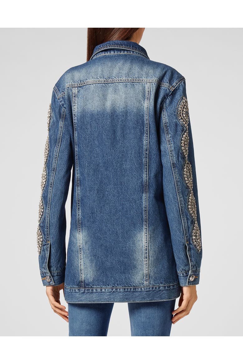 Denim Jacket Crystal Cable Women, Alternate, color, NewBaroqueBlue