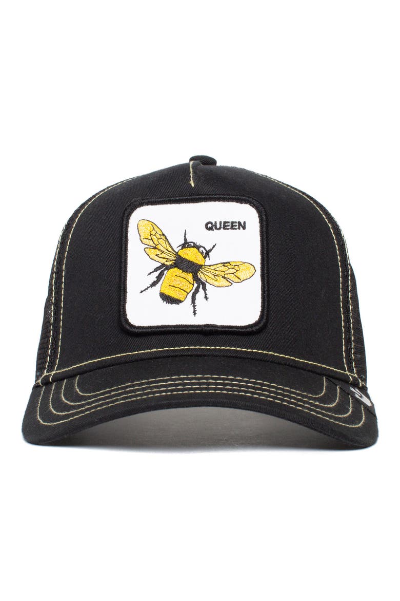 The Queen Bee Patch Trucker Hat, Alternate, color, BLACK