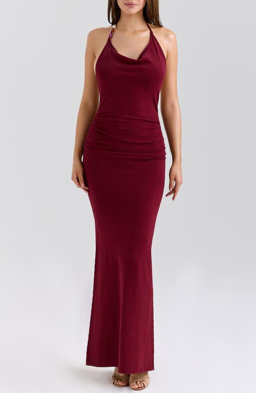 House Of Cb Thalina Drape Halter Gown In Red