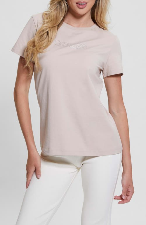 GUESS Briana Embellished Logo T-Shirt in Skin Shadow 