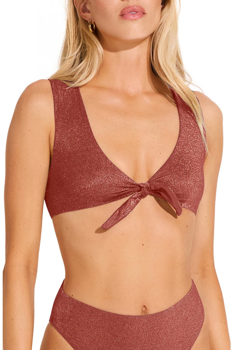 Cassia Shimmer Tie Front Bikini Crop Top, Main, color, PINK