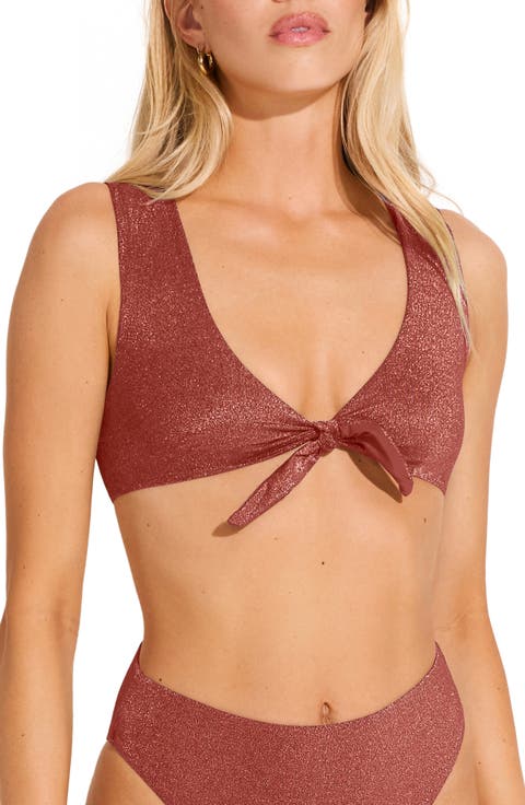 Cassia Shimmer Tie Front Bikini Crop Top