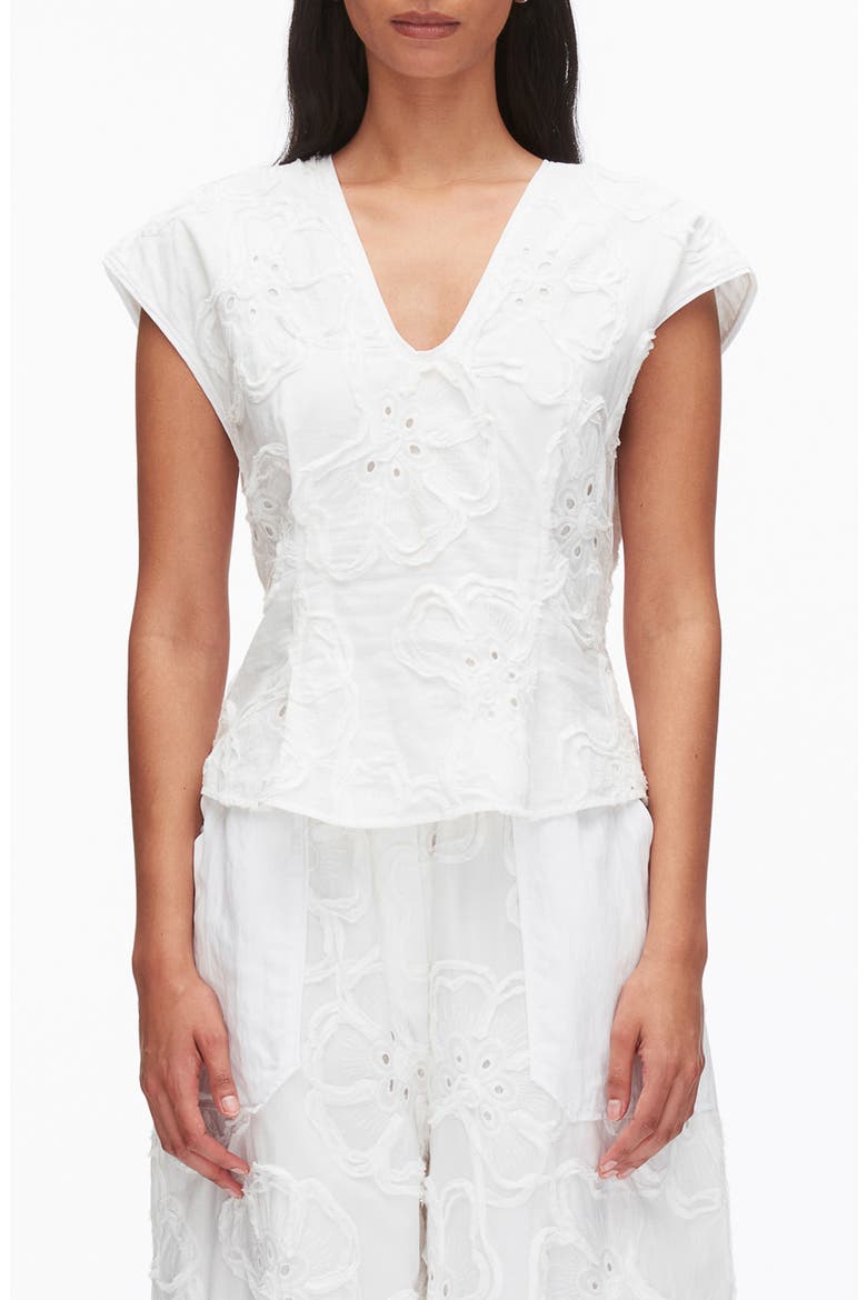 3D Floral Embroidered Top, Main, color, WHITE