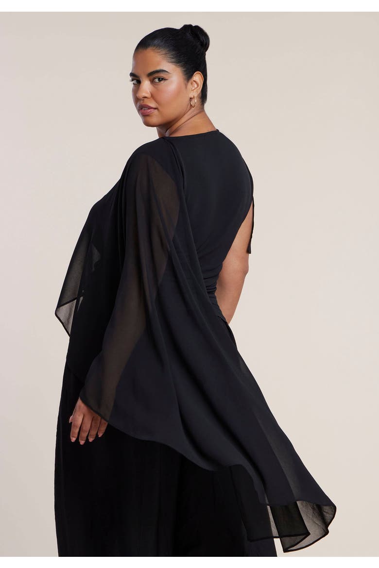 Asymmetric Top With Chiffon Cape, Alternate, color, BLACK ONYX