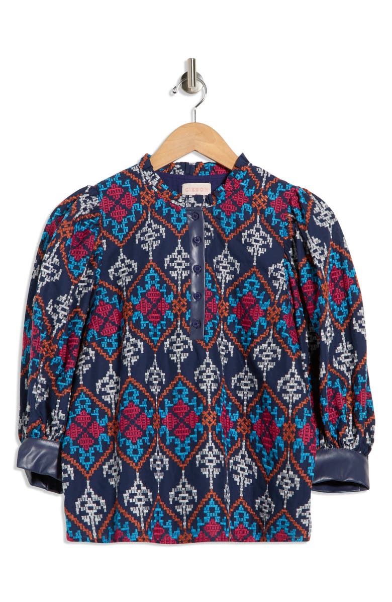 CIEBON Celeste Embroidered Cotton Popover Top, Alternate, color, Navy Multi