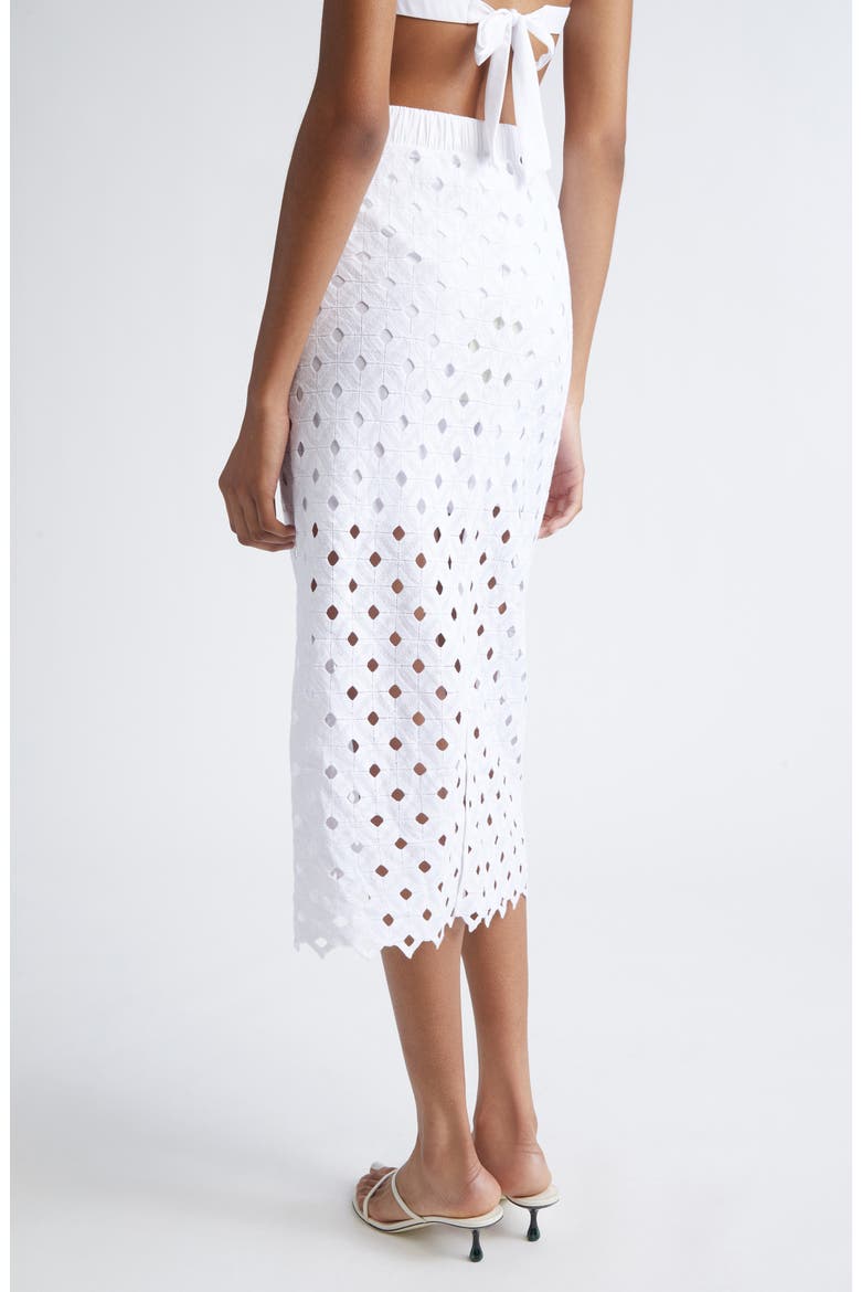 Beachwear Embroidered Jersey Eyelet Midi Skirt, Alternate, color, OPTICAL WHITE