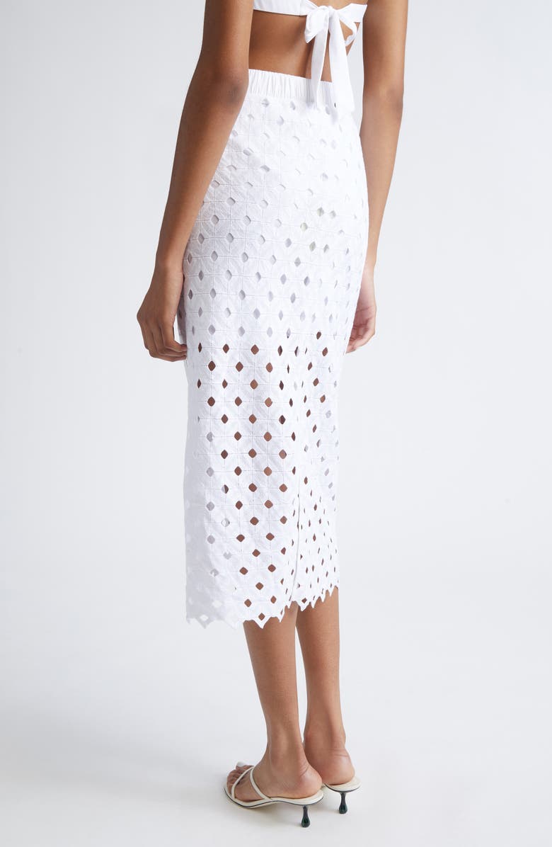 Max Mara Embroidered Jersey Eyelet Midi Skirt, Alternate, color, Optical White