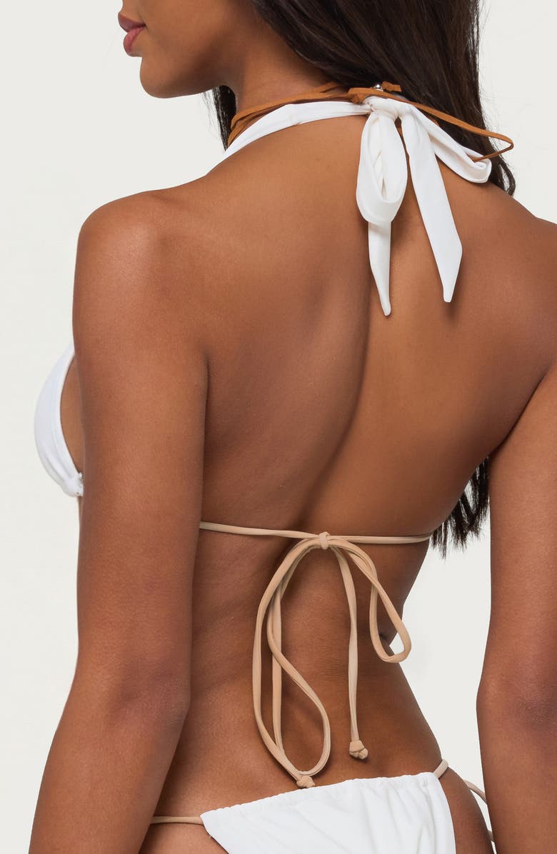 EDIKTED Milani Bead Triangle Bikini Top, Alternate, color, White