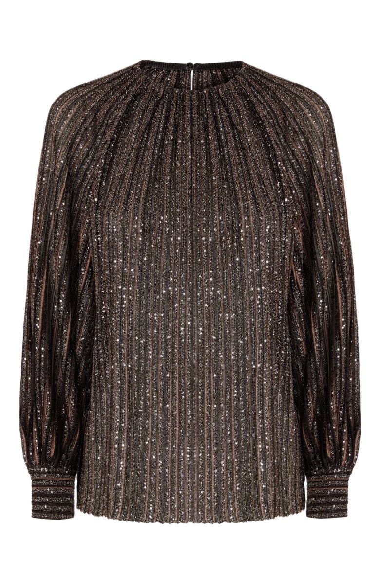 Missoni Flared Crew Neck Sweater With Lamé Stripes, Alternate, color, Black & Brown