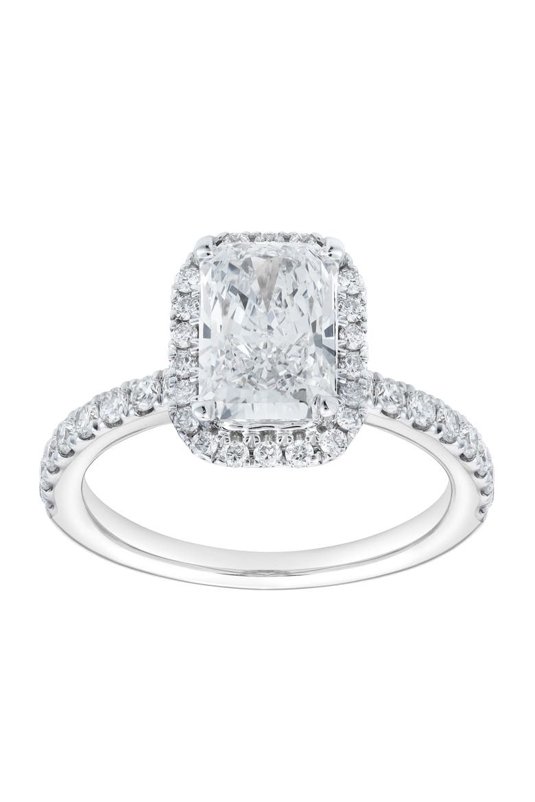 Basma 14K White Gold Radiant Cut Lab Grown Diamond Halo Engagement Ring - 2 Ct, Main, color, 14K White Gold