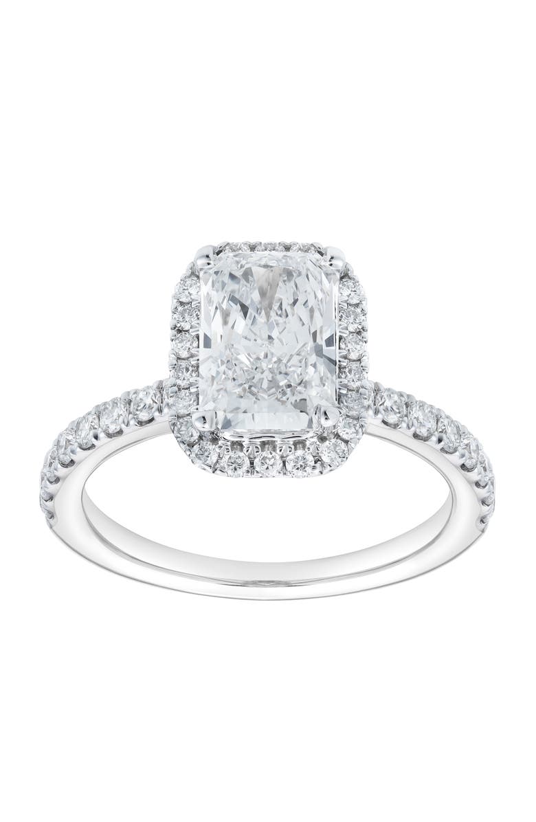 LuvMyJewelry Basma 14K White Gold Radiant Cut Lab Grown Diamond Halo Engagement Ring - 2 Ct, Main, color, 14K White Gold