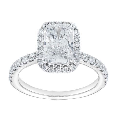 Basma 14K White Gold Radiant Cut Lab Grown Diamond Halo Engagement Ring - 2 Ct
