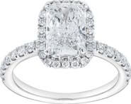 LuvMyJewelry Basma 14K White Gold Radiant Cut Lab Grown Diamond Halo Engagement Ring - 2 Ct