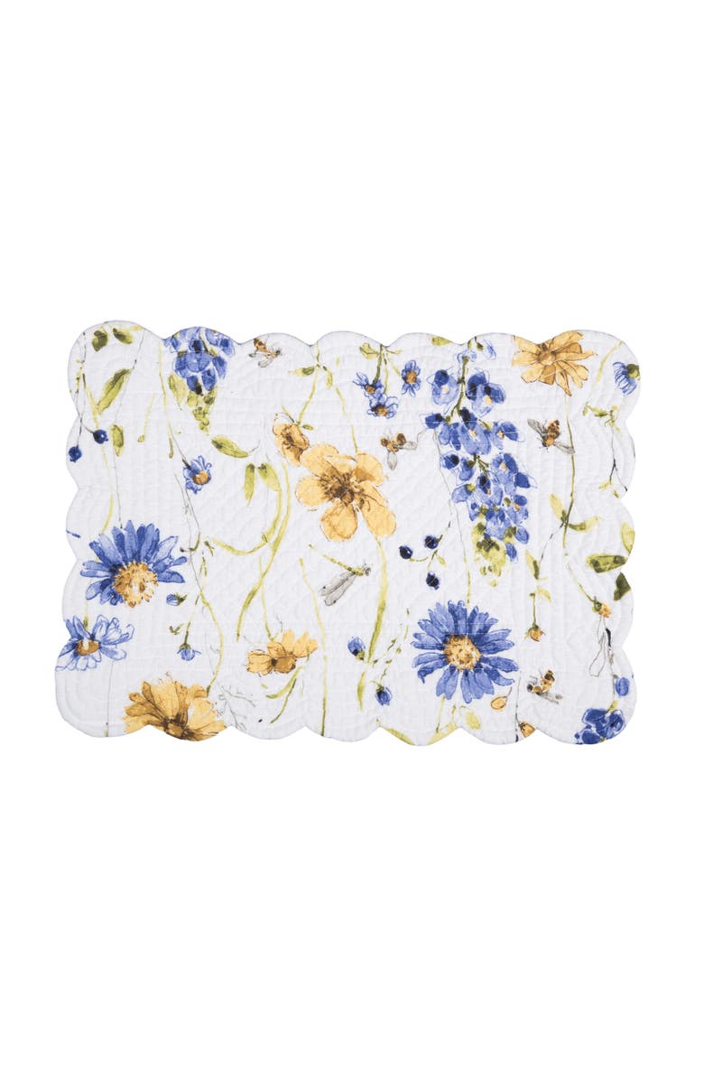 C&F Home Lovely Blues Scalloped Quilted Placemats Set of 6 Floral Design, 13" x 19", Alternate, color, Yellow