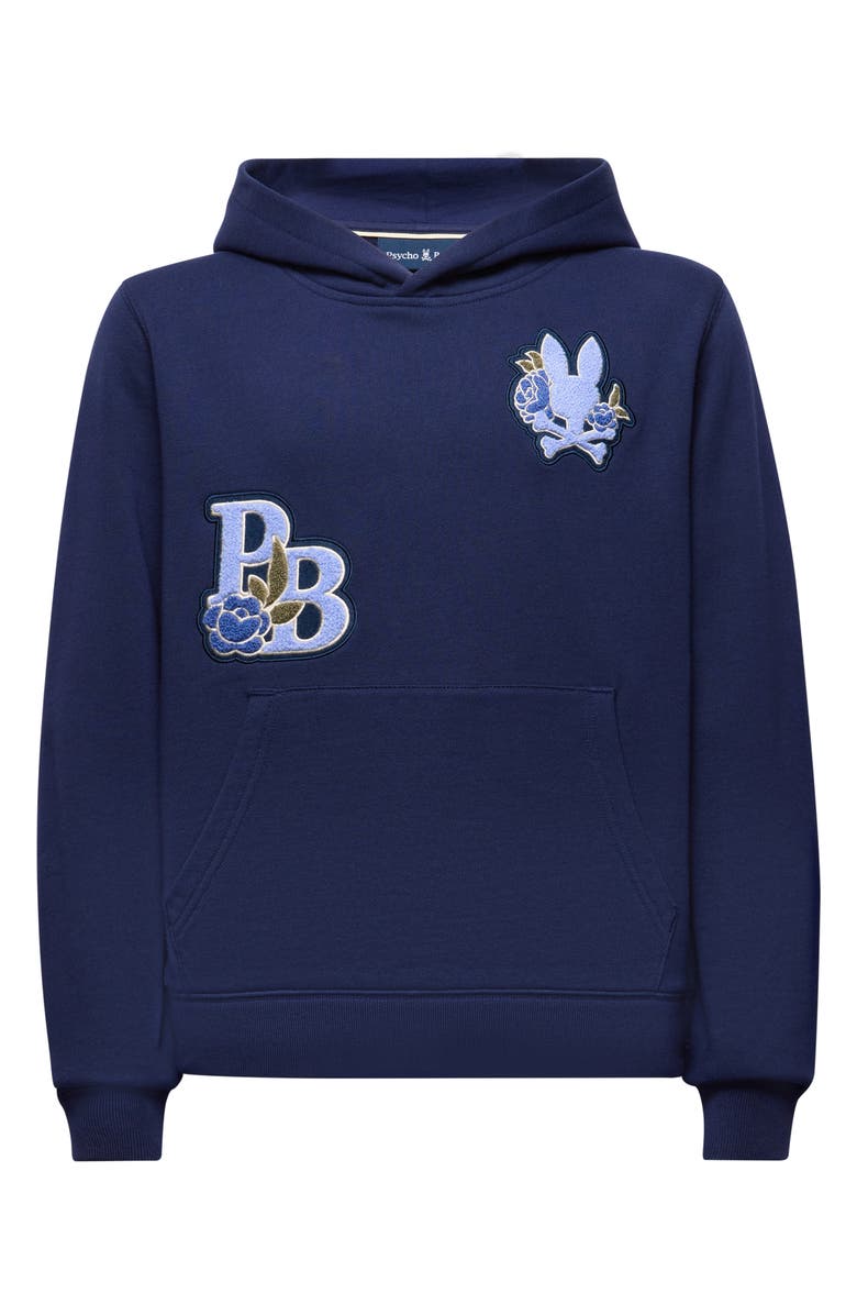 Psycho Bunny Kids' Auguste Floral Patch Hoodie, Main, color, Evening Blue