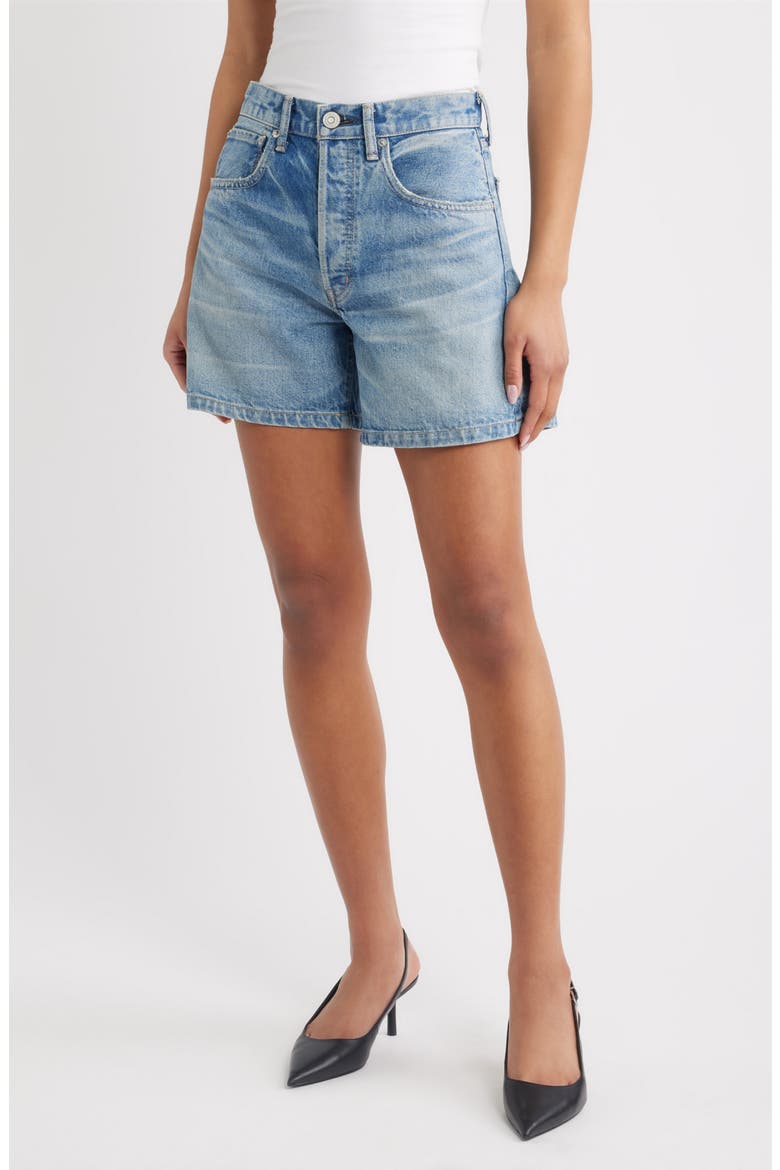 Harrisburg High Waist Denim Shorts, Main, color, LIGHT BLUE