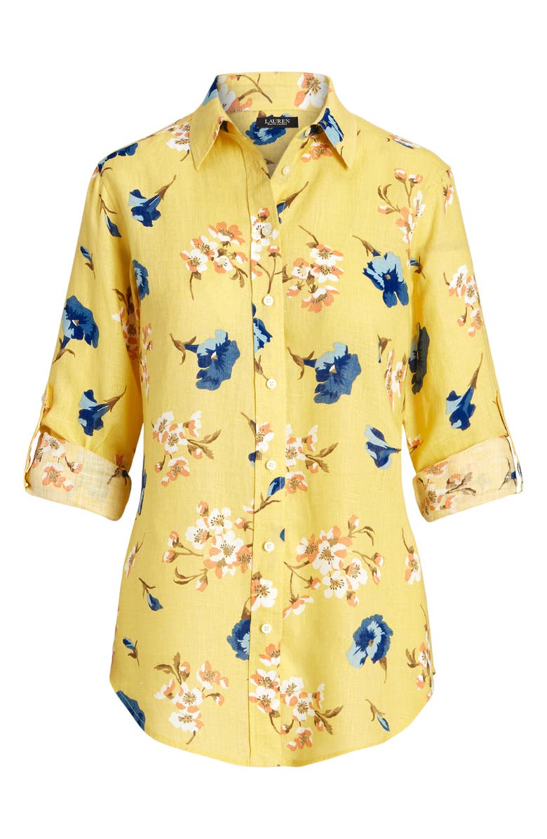 Lauren Ralph Lauren Long Sleeve Woven Linen Shirt, Alternate, color, Yellow Multi