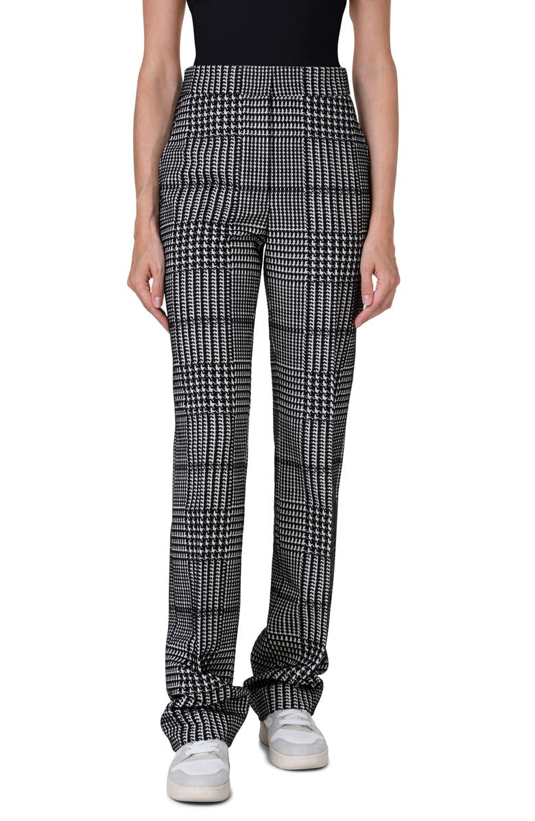 Akris punto Chio Houndstooth Plaid Stretch Cotton Straight Leg Pants, Main, color, 